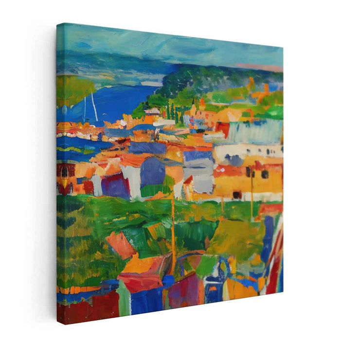 Colorful Urban Symphony: Vibrant Townscape Canvas Art Print