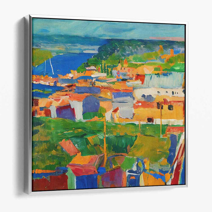 Colorful Urban Symphony: Vibrant Townscape Canvas Art Print