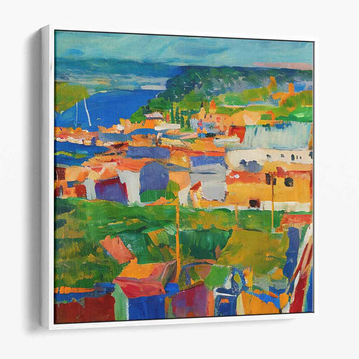 Colorful Urban Symphony: Vibrant Townscape Canvas Art Print
