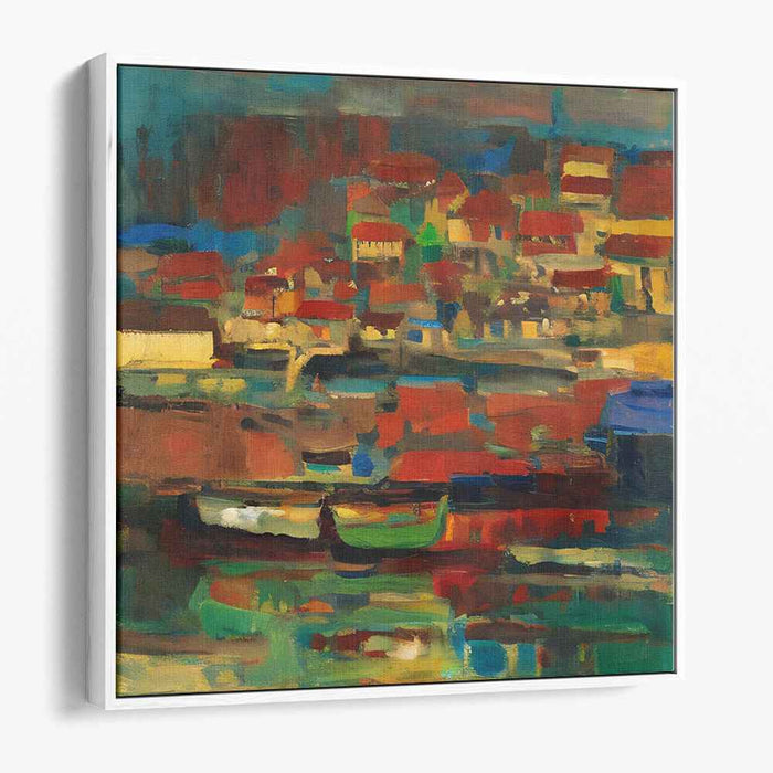 Ethereal Echoes Dance Away: Vibrant Waterfront Reflections Canvas Art