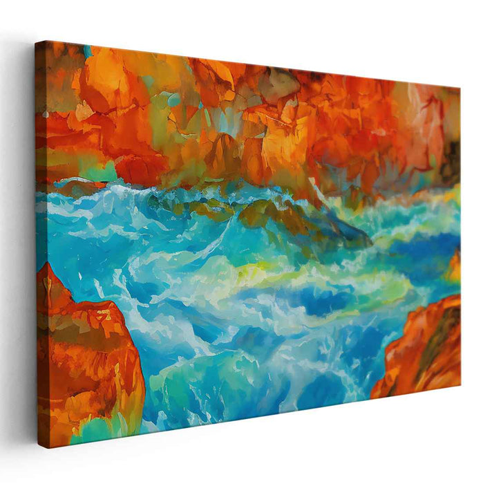 Fiery Cascades: Vivid Abstract Landscape Canvas Art