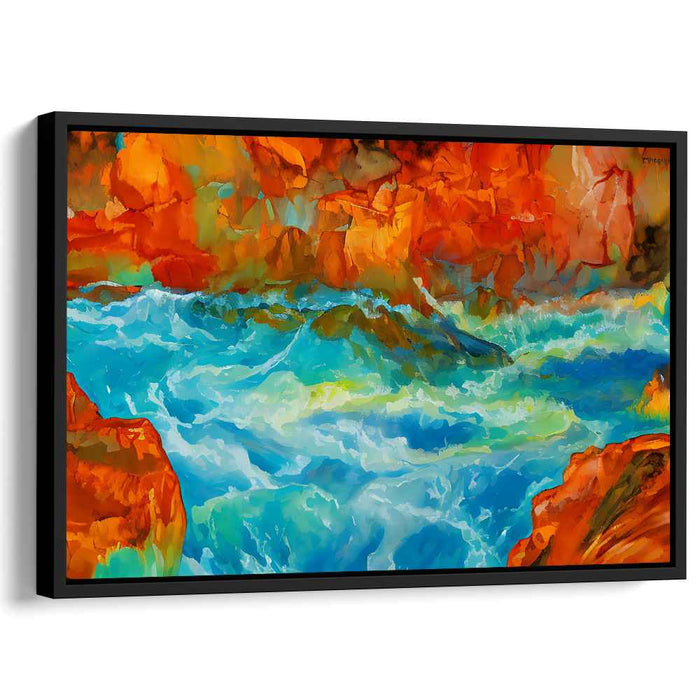 Fiery Cascades: Vivid Abstract Landscape Canvas Art