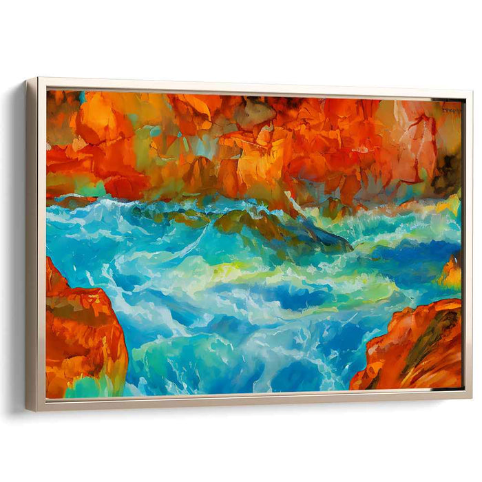 Fiery Cascades: Vivid Abstract Landscape Canvas Art