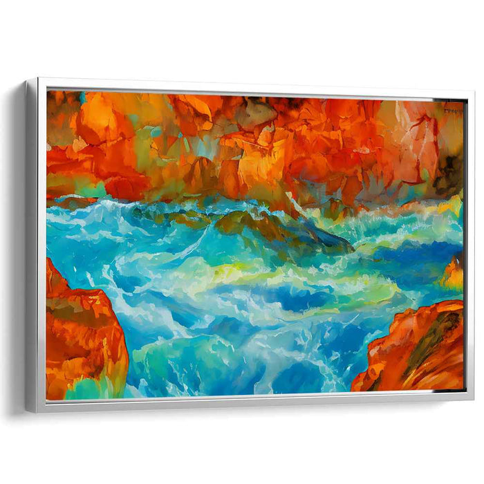 Fiery Cascades: Vivid Abstract Landscape Canvas Art
