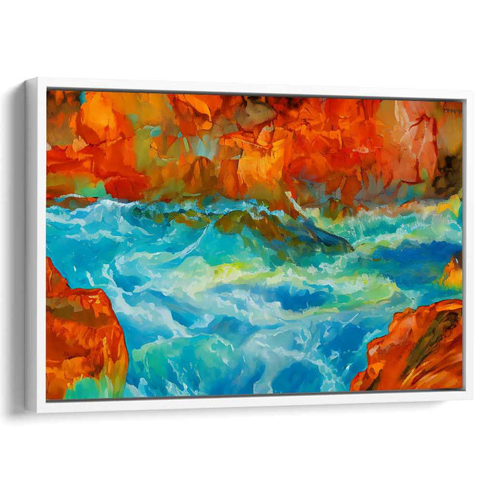 Fiery Cascades: Vivid Abstract Landscape Canvas Art