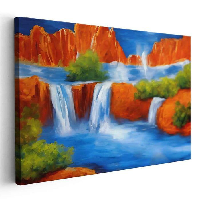 Aqua Echoes Whispering Beauty: Vibrant Waterfall Landscape Canvas Art Print