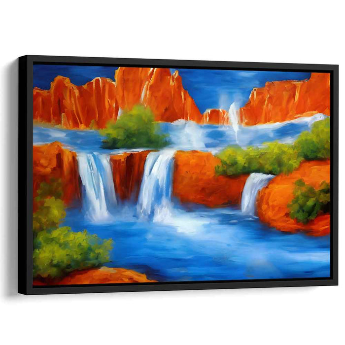 Aqua Echoes Whispering Beauty: Vibrant Waterfall Landscape Canvas Art Print