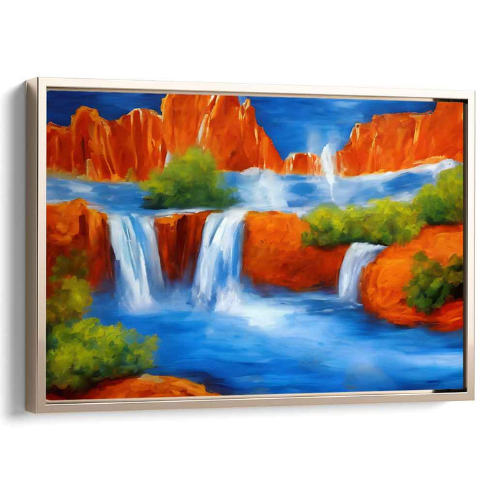 Aqua Echoes Whispering Beauty: Vibrant Waterfall Landscape Canvas Art Print