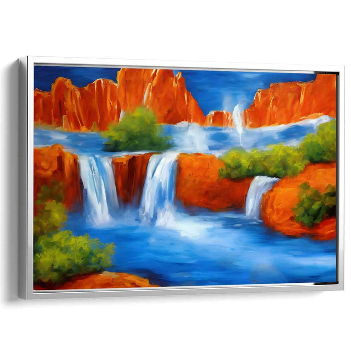 Aqua Echoes Whispering Beauty: Vibrant Waterfall Landscape Canvas Art Print