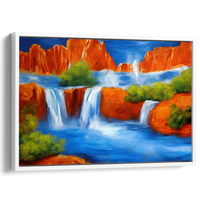 Aqua Echoes Whispering Beauty: Vibrant Waterfall Landscape Canvas Art Print