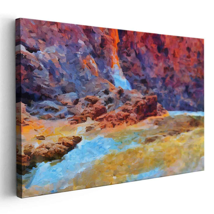 Chromatic Cascade Dream: Fauvist Landscape Waterfall Canvas Art Print
