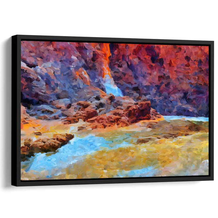 Chromatic Cascade Dream: Fauvist Landscape Waterfall Canvas Art Print