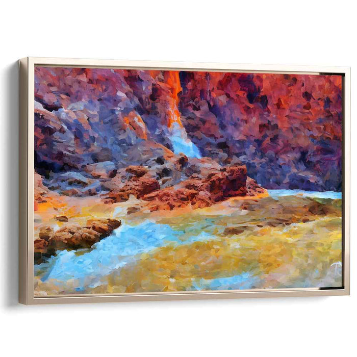 Chromatic Cascade Dream: Fauvist Landscape Waterfall Canvas Art Print
