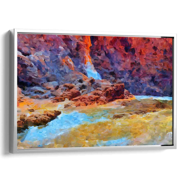 Chromatic Cascade Dream: Fauvist Landscape Waterfall Canvas Art Print