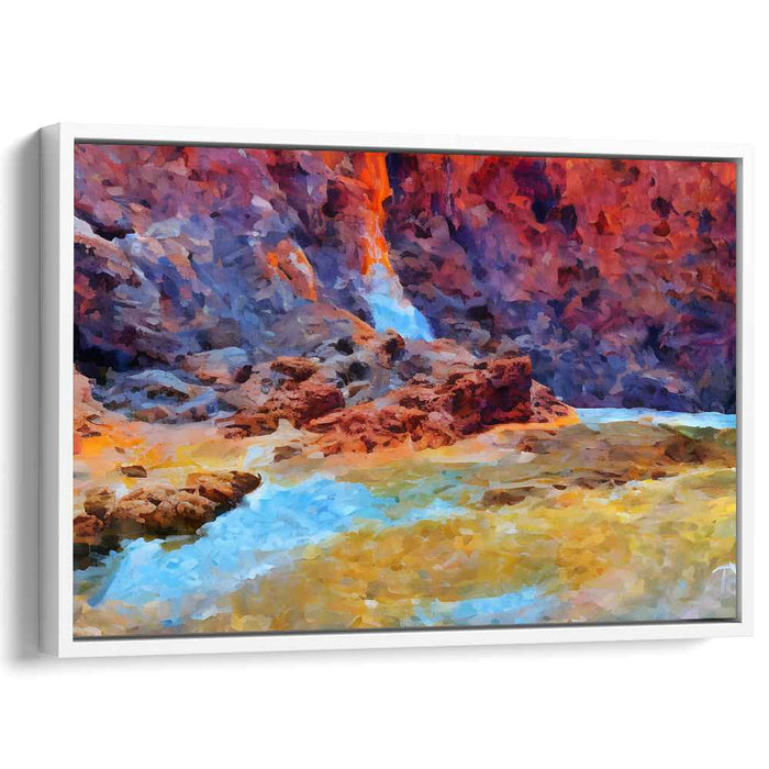 Chromatic Cascade Dream: Fauvist Landscape Waterfall Canvas Art Print