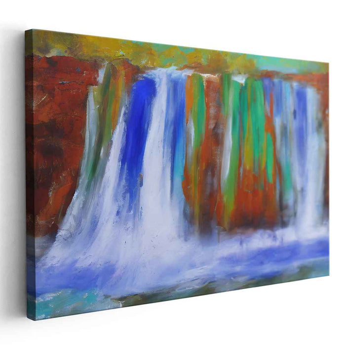 Aqua Mirage Cascades: Abstract Waterfall Landscape Canvas Art