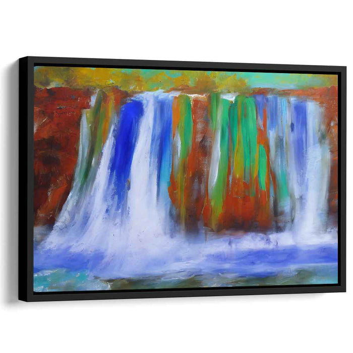 Aqua Mirage Cascades: Abstract Waterfall Landscape Canvas Art
