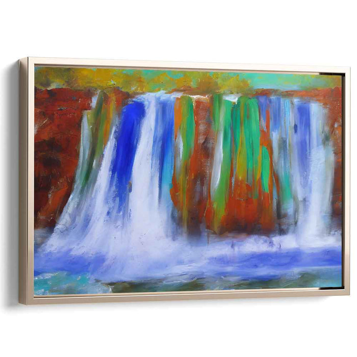 Aqua Mirage Cascades: Abstract Waterfall Landscape Canvas Art