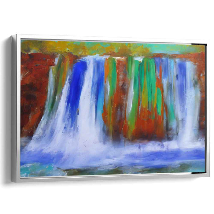 Aqua Mirage Cascades: Abstract Waterfall Landscape Canvas Art