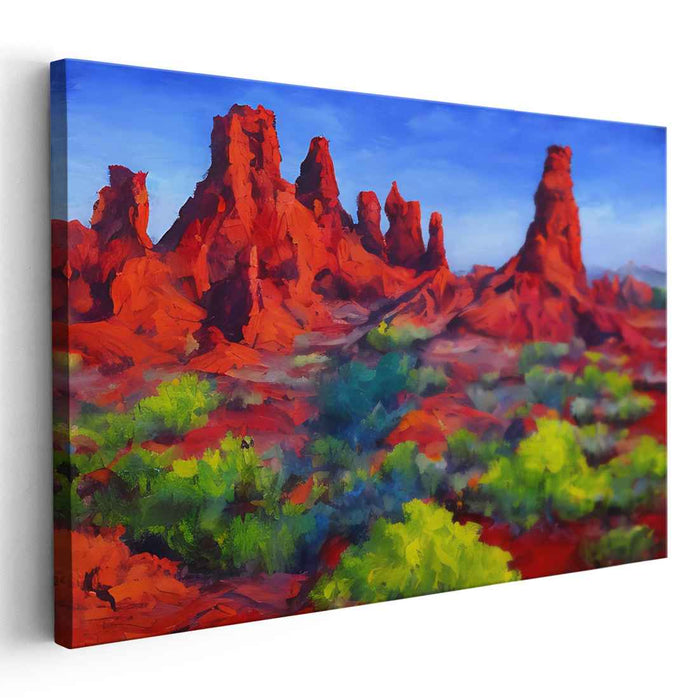 Crimson Canyon Canvas: Vibrant Southwestern Red Rock Landscape Canvas Art