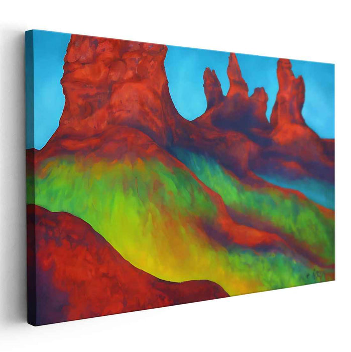 Surreal Red Peaks: Vivid Landscape Canvas Art Print