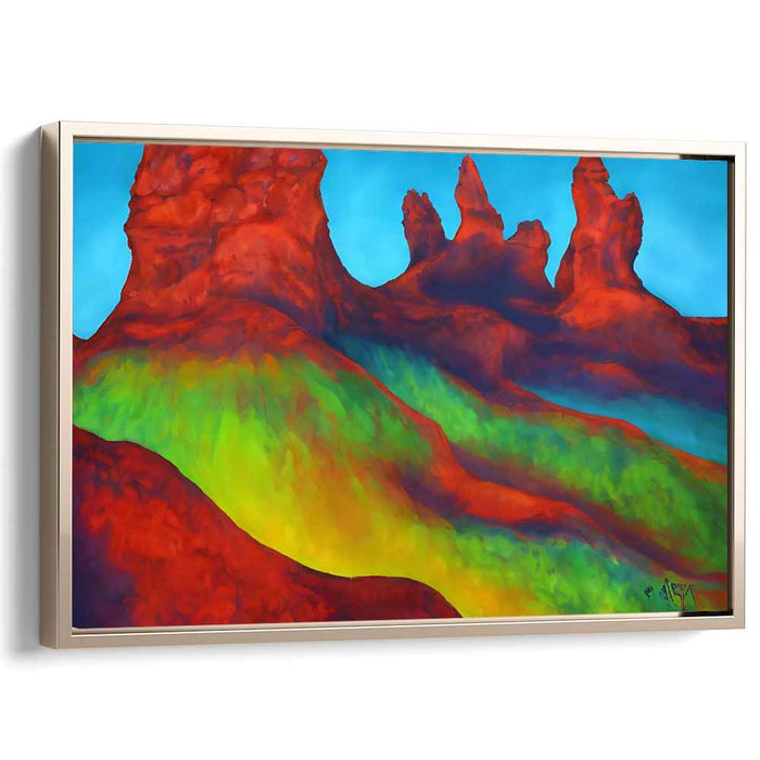 Surreal Red Peaks: Vivid Landscape Canvas Art Print