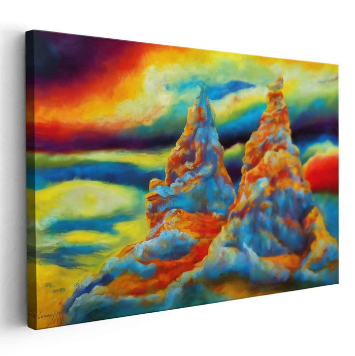 Celestial Peaks: A Vivid Journey Through Colorful Mountains Canvas Art