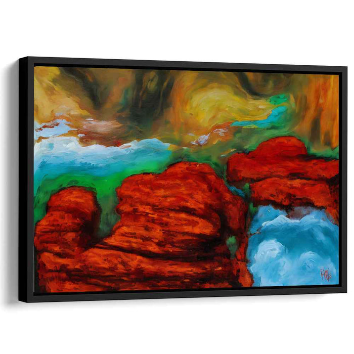 Crimson Cliffs and Azure Waters: Vivid Landscape Canvas Art