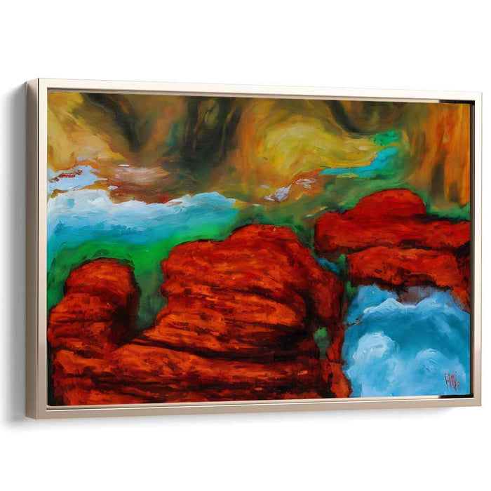 Crimson Cliffs and Azure Waters: Vivid Landscape Canvas Art