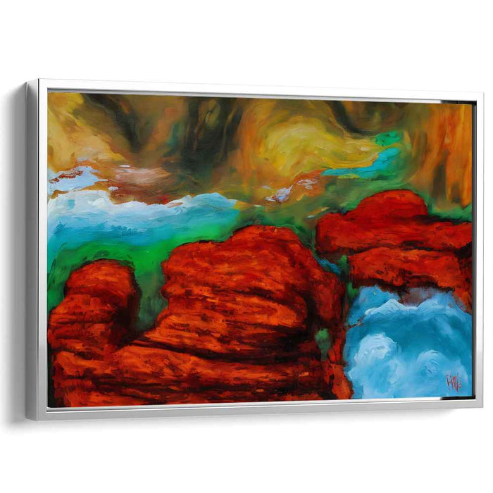 Crimson Cliffs and Azure Waters: Vivid Landscape Canvas Art