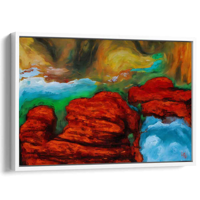 Crimson Cliffs and Azure Waters: Vivid Landscape Canvas Art