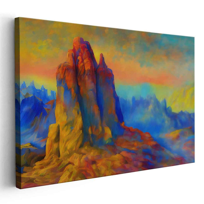 Twilight Peaks Illusion: Surreal Sunset Over Majestic Mountains Canvas Art
