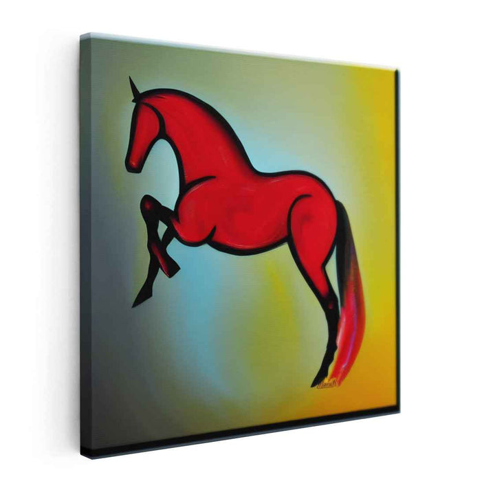 Crimson Galloping Stallion: Abstract Expressionist Red Horse Canvas Art Print