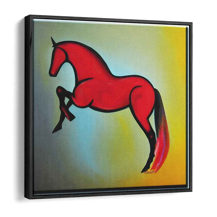 Crimson Galloping Stallion: Abstract Expressionist Red Horse Canvas Art Print