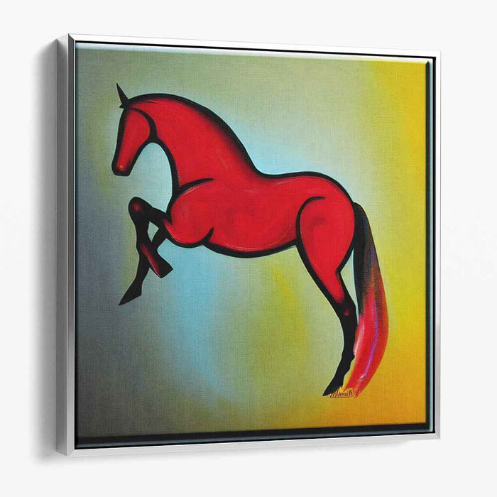 Crimson Galloping Stallion: Abstract Expressionist Red Horse Canvas Art Print