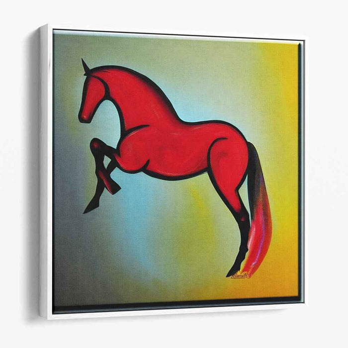 Crimson Galloping Stallion: Abstract Expressionist Red Horse Canvas Art Print