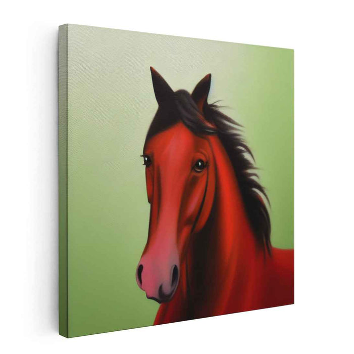 Crimson Equine Impression: Realistic Red Horse Canvas Art Print