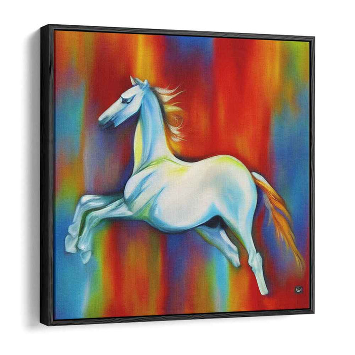 Majestic Leap: Vibrant Abstract White Horse Canvas Art Print