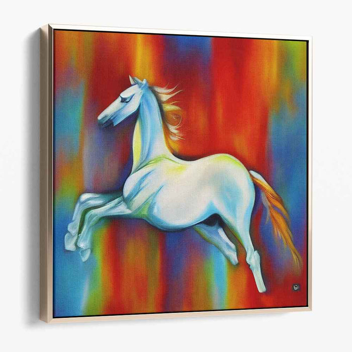 Majestic Leap: Vibrant Abstract White Horse Canvas Art Print