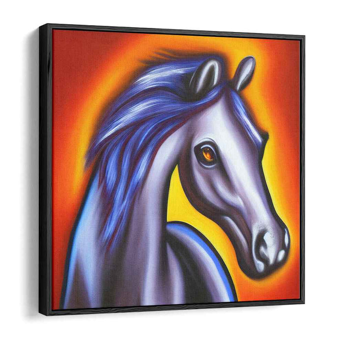 Vibrant Mane Symphony: Expressive Horse in Orange and Blue Canvas Art