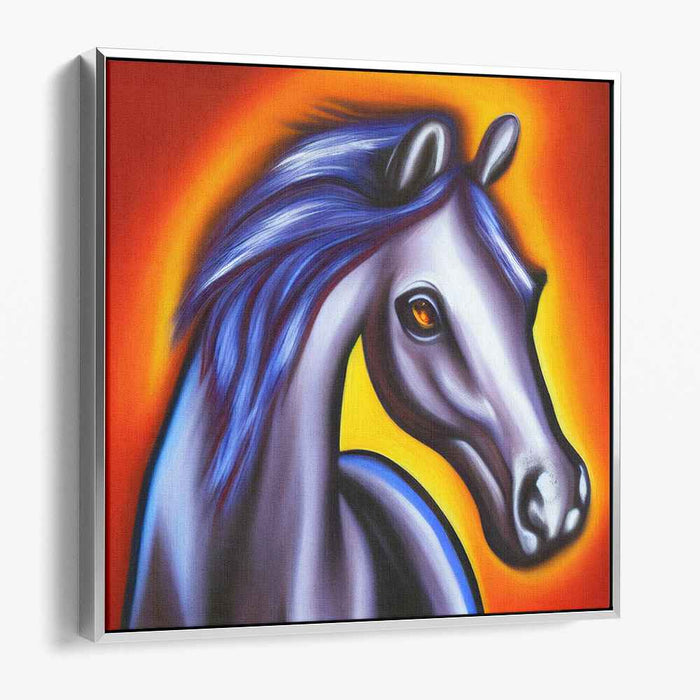 Vibrant Mane Symphony: Expressive Horse in Orange and Blue Canvas Art