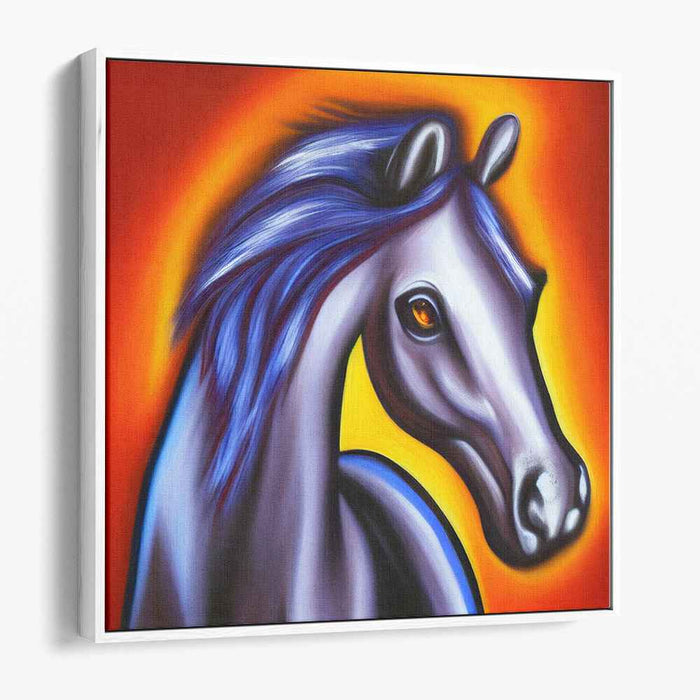 Vibrant Mane Symphony: Expressive Horse in Orange and Blue Canvas Art