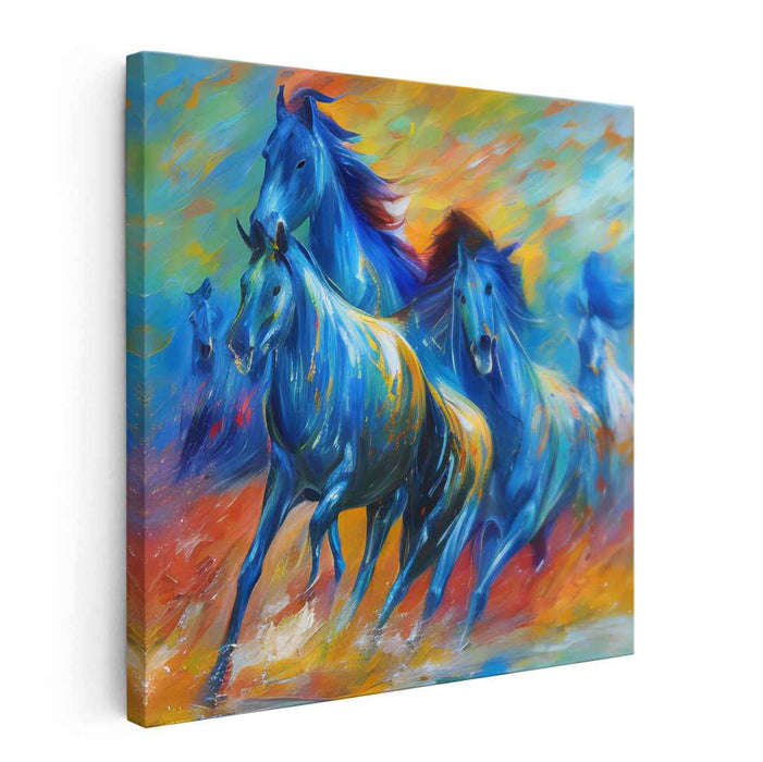 Blue Equestrian Blaze: Expressionist Horse Canvas Art Print