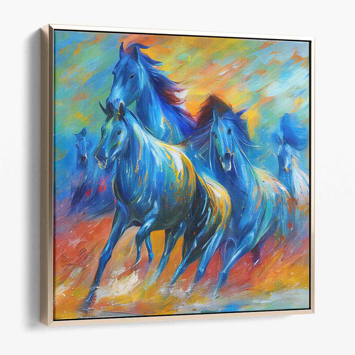 Blue Equestrian Blaze: Expressionist Horse Canvas Art Print