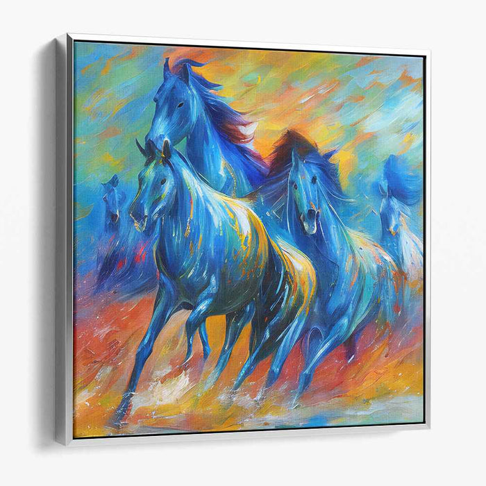 Blue Equestrian Blaze: Expressionist Horse Canvas Art Print