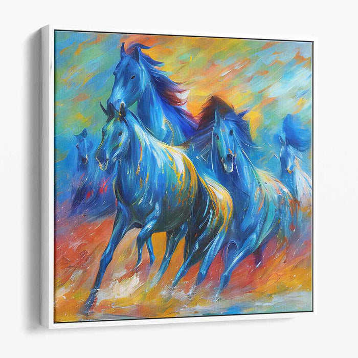 Blue Equestrian Blaze: Expressionist Horse Canvas Art Print