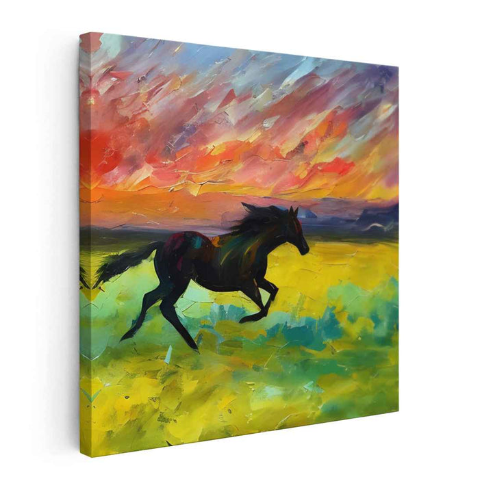 Ethereal Equine Twilight Dance: Vivid Sunset Gallop Canvas Art