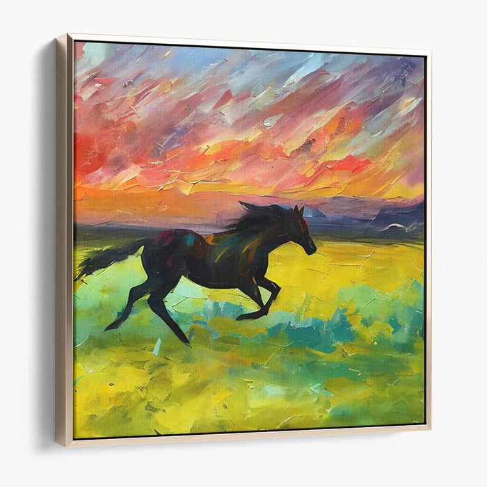 Ethereal Equine Twilight Dance: Vivid Sunset Gallop Canvas Art