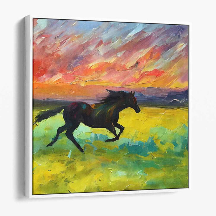 Ethereal Equine Twilight Dance: Vivid Sunset Gallop Canvas Art