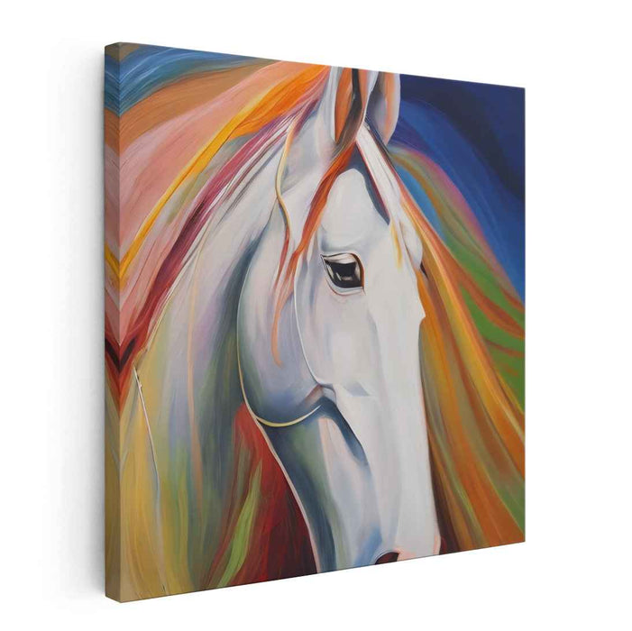 Majestic White Horse: Dynamic Equine Grace Canvas Art Print